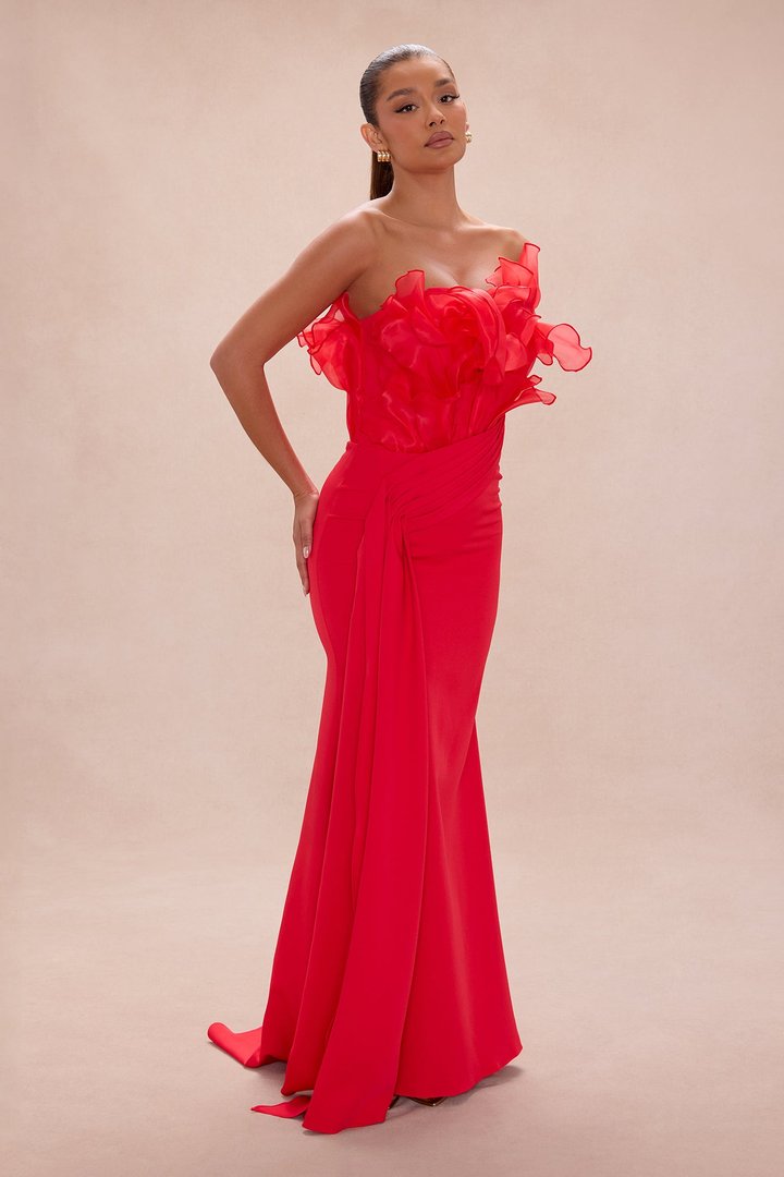 Karolyn Draped Ruffle Gown - Red