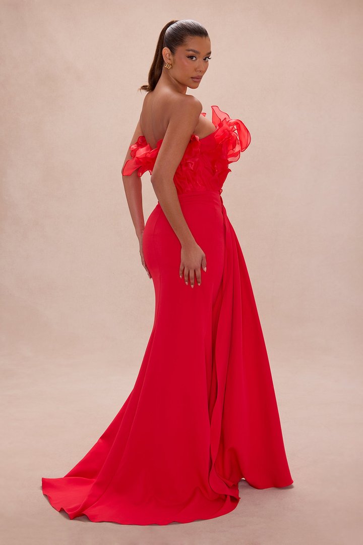 Karolyn Draped Ruffle Gown - Red