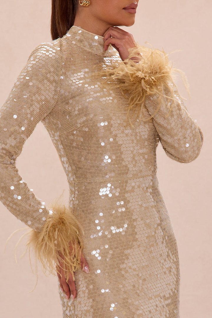 Elise Backless Sequin Maxi Dress - Gold