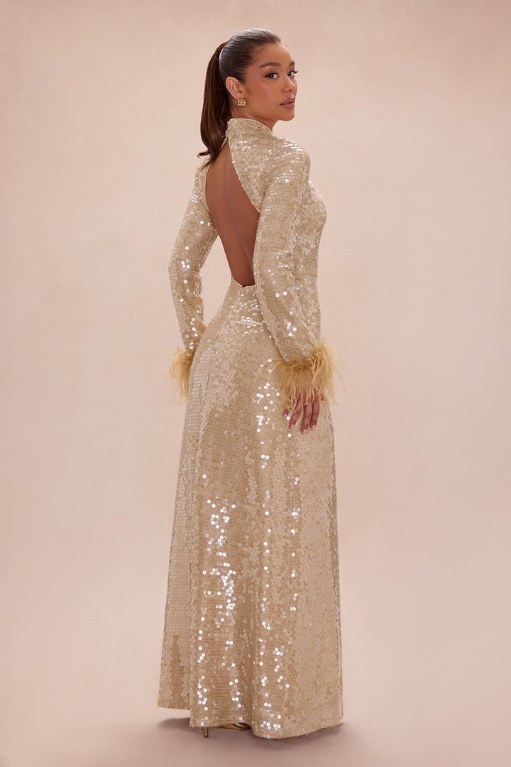 Elise Backless Sequin Maxi Dress - Gold