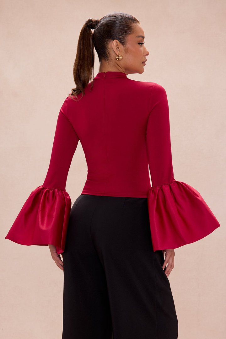 Estelle Bell Sleeve Top - Burgundy