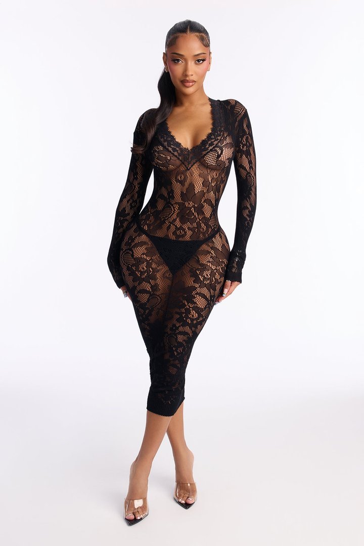 Need The Rush Lace Dress Bodystocking - Black