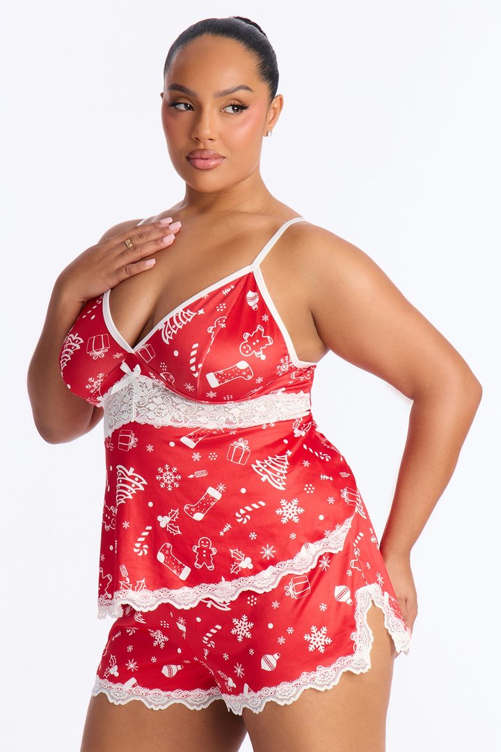 Snowed In 2 Piece Cami And Shorts Set - Red
