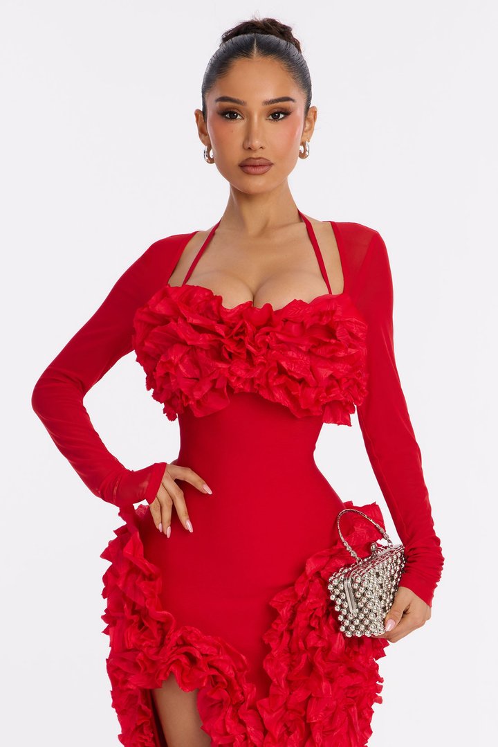 Leila Long Sleeve Bandage Mini Dress - Red