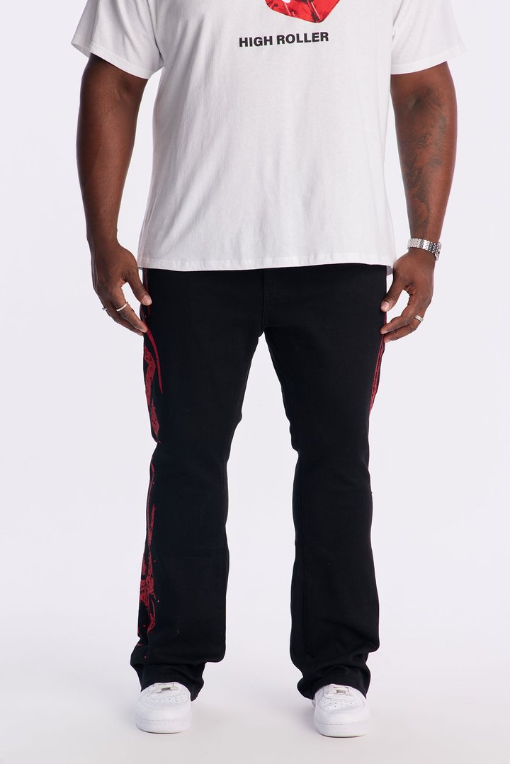 Stacked Skinny Flare Rockstar Life Jewel Pant - Black/Red