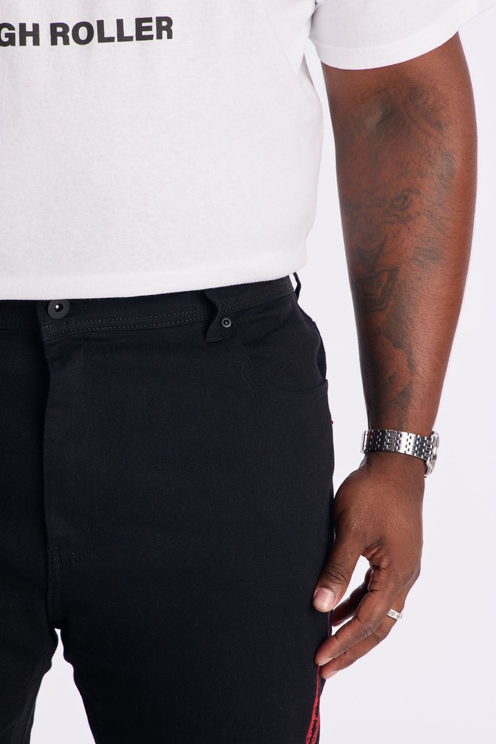 Stacked Skinny Flare Rockstar Life Jewel Pant - Black/Red