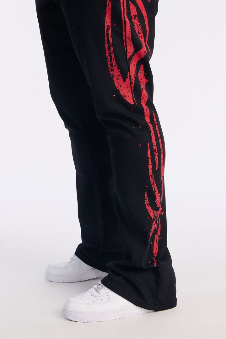 Stacked Skinny Flare Rockstar Life Jewel Pant - Black/Red