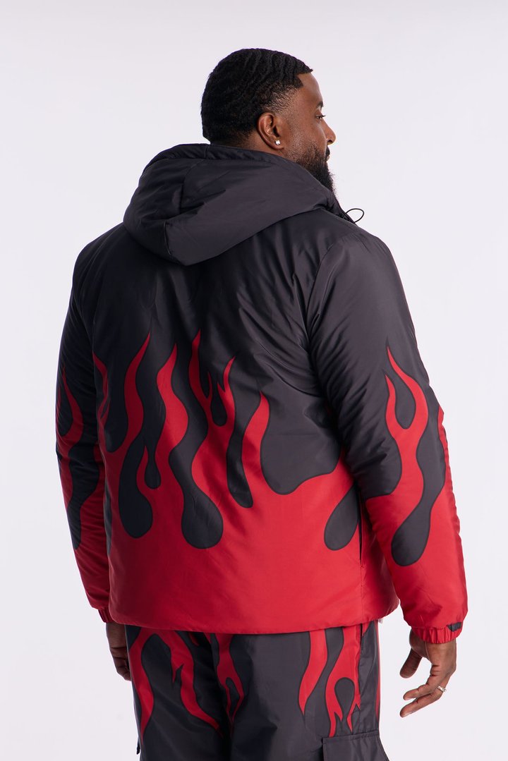 Hooded Chase Flame Puffer Jacket - Red/combo