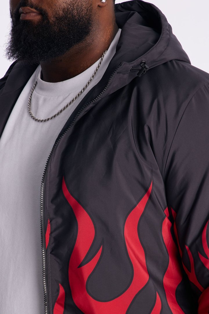 Hooded Chase Flame Puffer Jacket - Red/combo