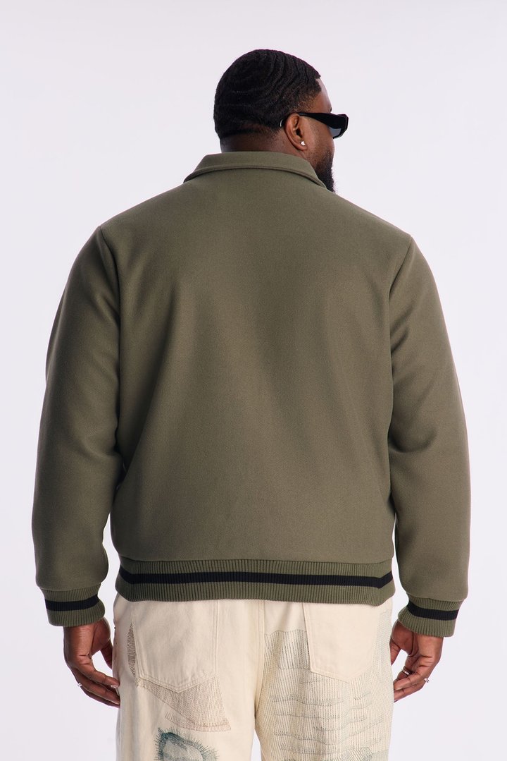 Retro Rib Wool Varsity Jacket - Olive