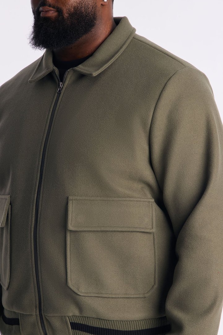 Retro Rib Wool Varsity Jacket - Olive