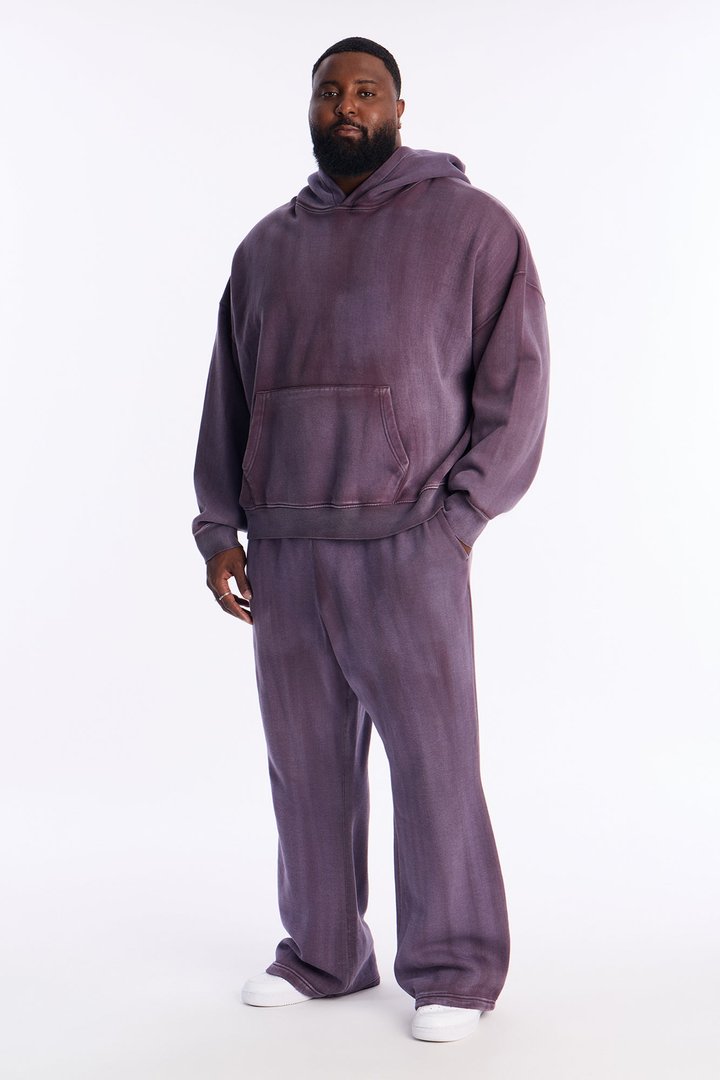Acid Wash Oversized Heavyweight Hoodie - Purple