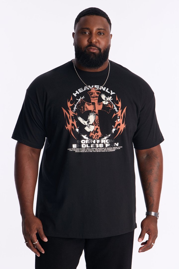 Heavenly Born Foil Print Short Sleeve Tee - Black