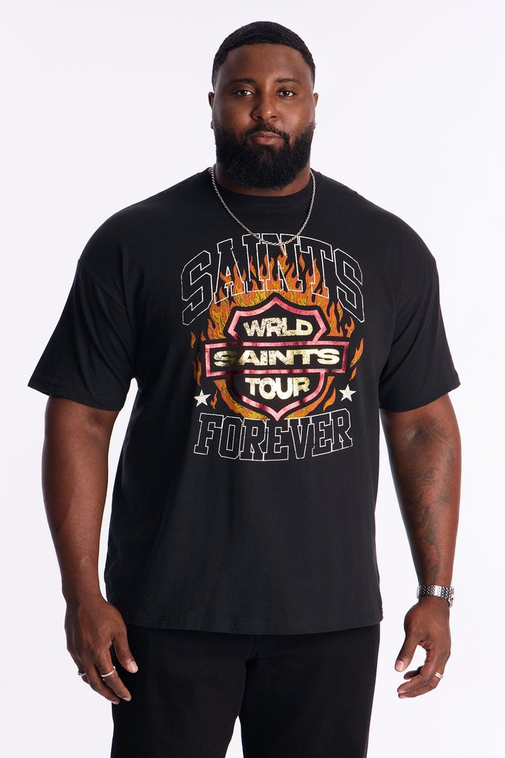Saints Worldwide Foil Print Short Sleeve Tee - Black