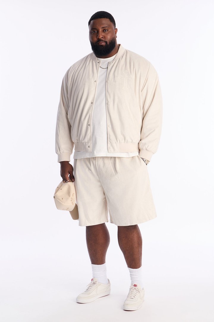 Granite Cut Suede Bomber Jacket - Off White