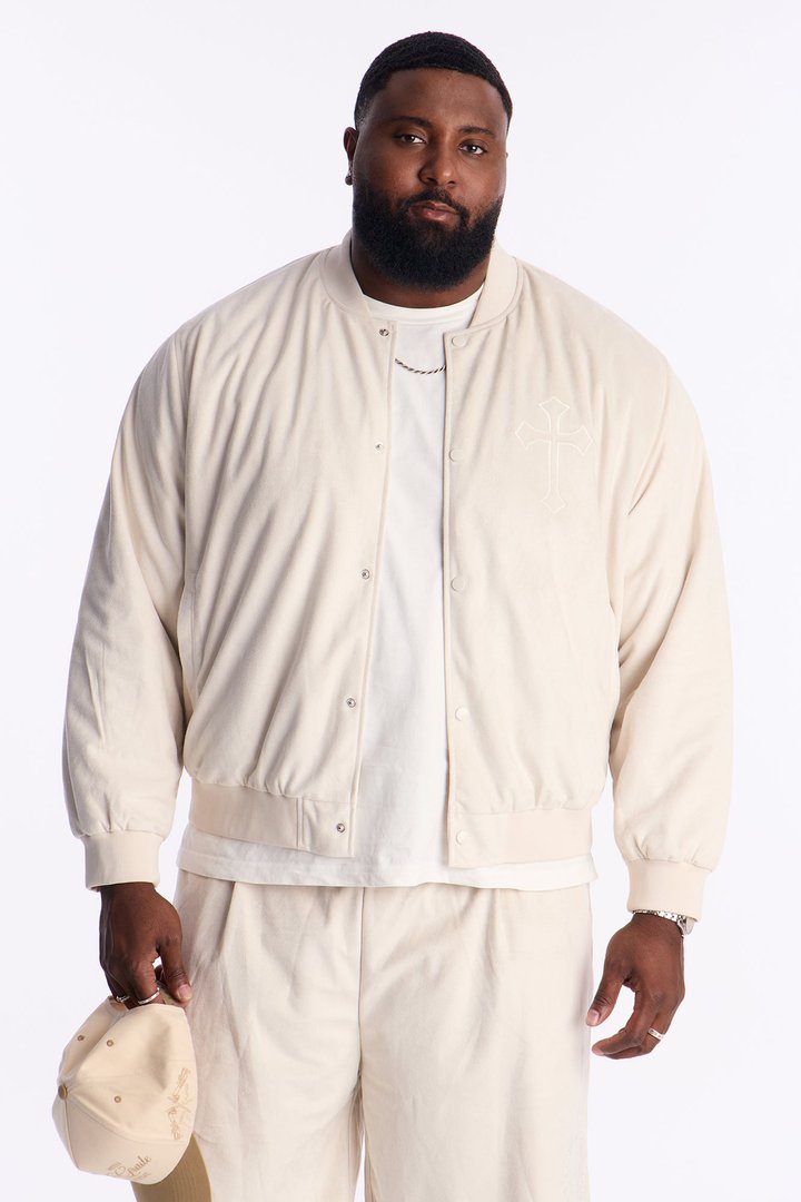 Granite Cut Suede Bomber Jacket - Off White