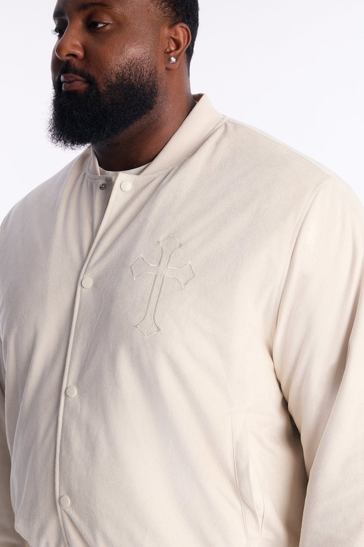 Granite Cut Suede Bomber Jacket - Off White