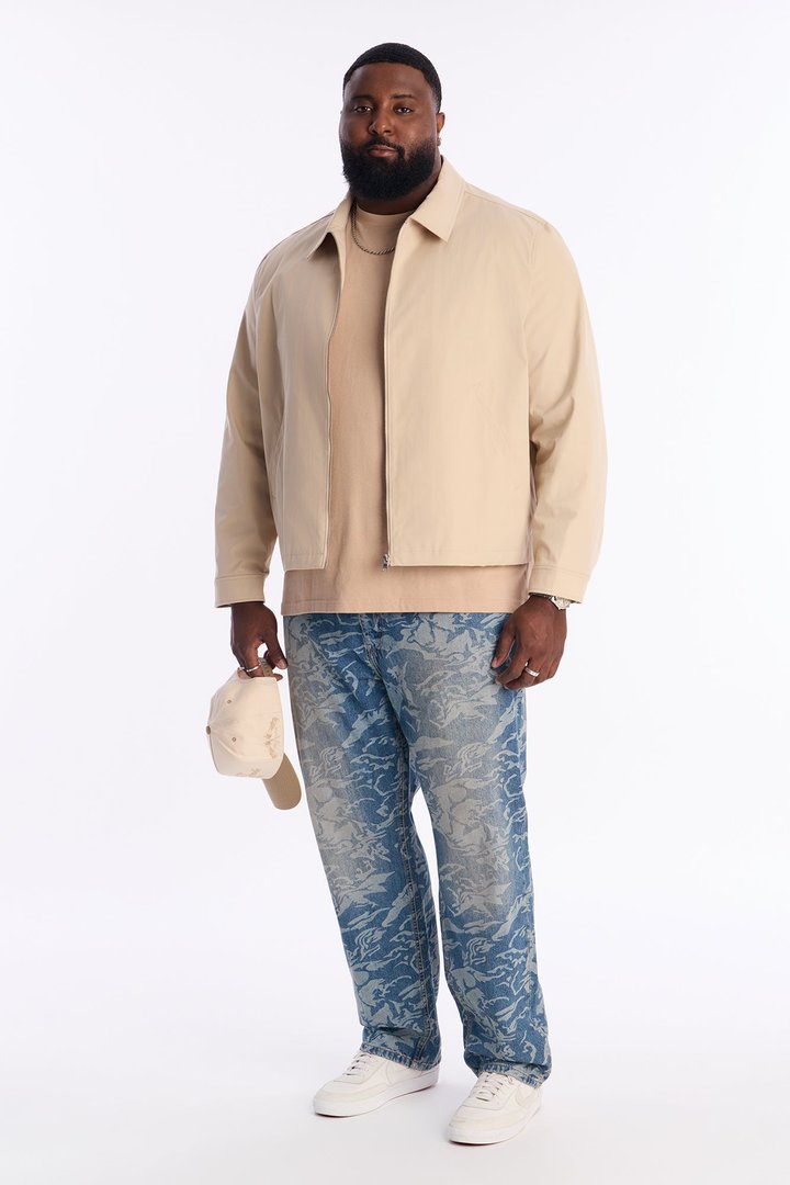 Straight Floral Print Jean - Medium Blue Wash