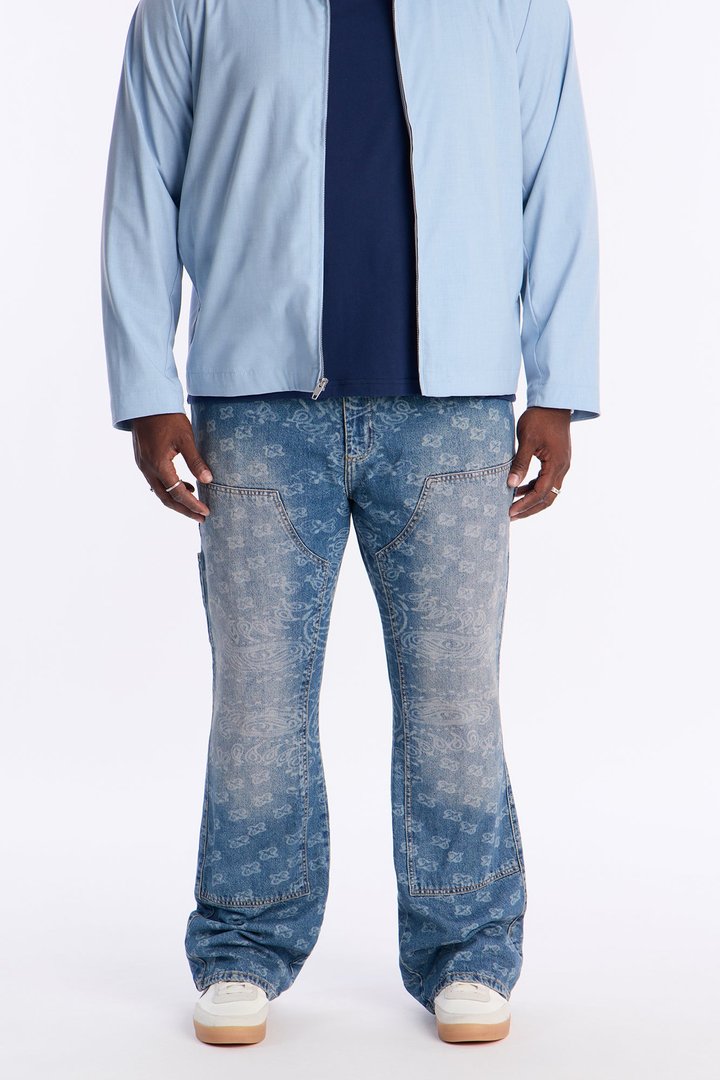 Paisley Last Stacked Slim Flare Carpenter Jean - Medium Blue Wash