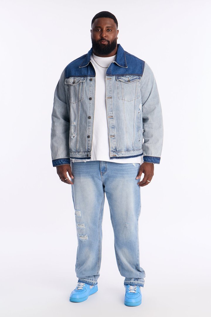 Ruthless Back Hit Denim Trucker Jacket - Light Blue Wash