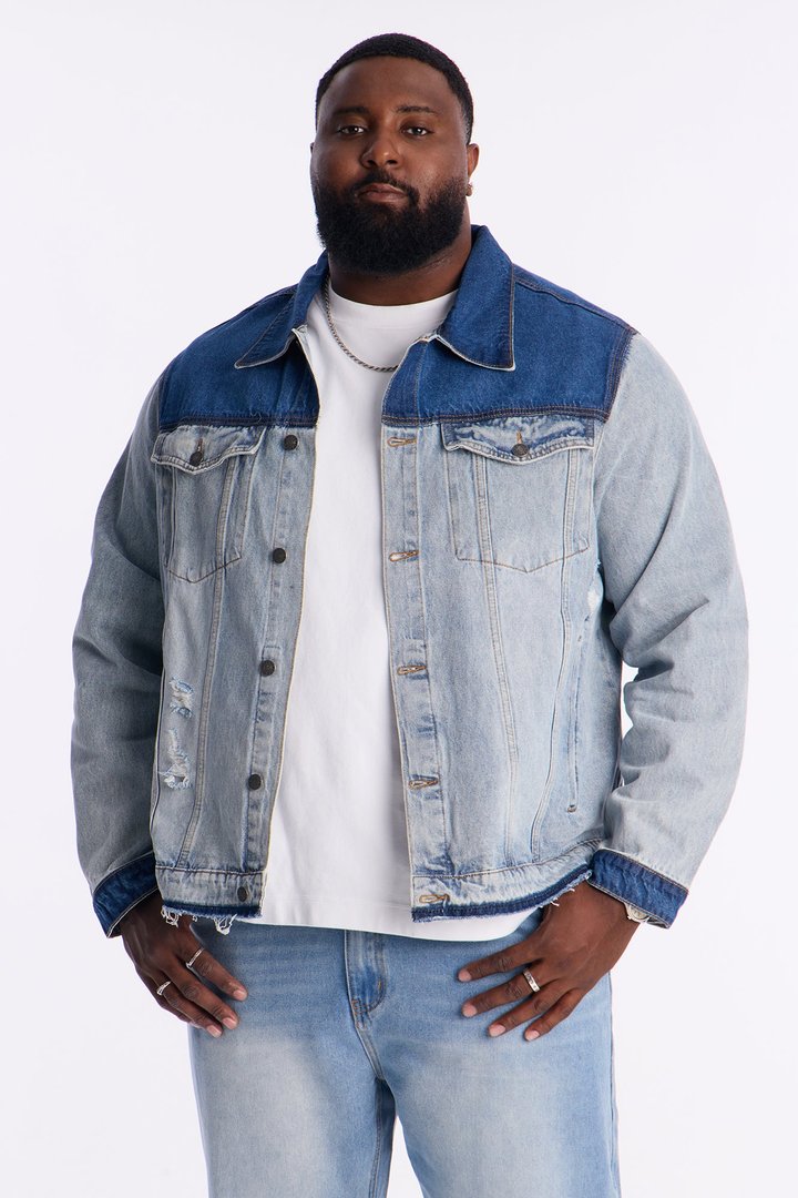 Ruthless Back Hit Denim Trucker Jacket - Light Blue Wash