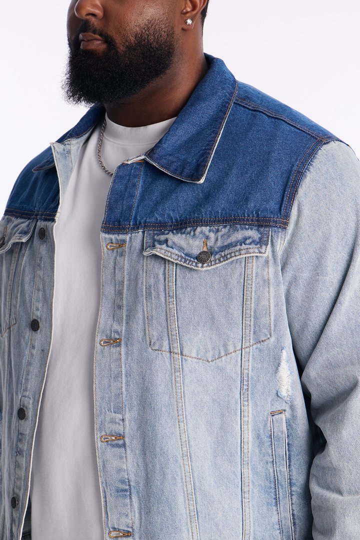 Ruthless Back Hit Denim Trucker Jacket - Light Blue Wash