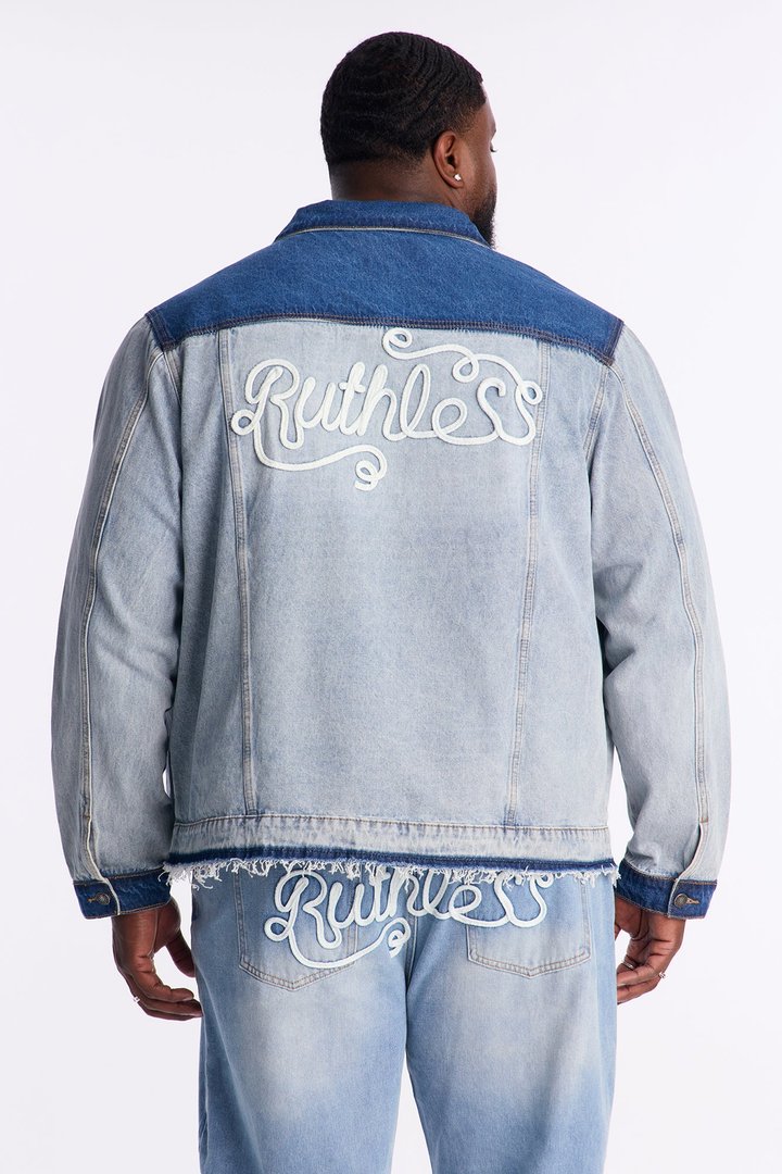 Ruthless Back Hit Denim Trucker Jacket - Light Blue Wash