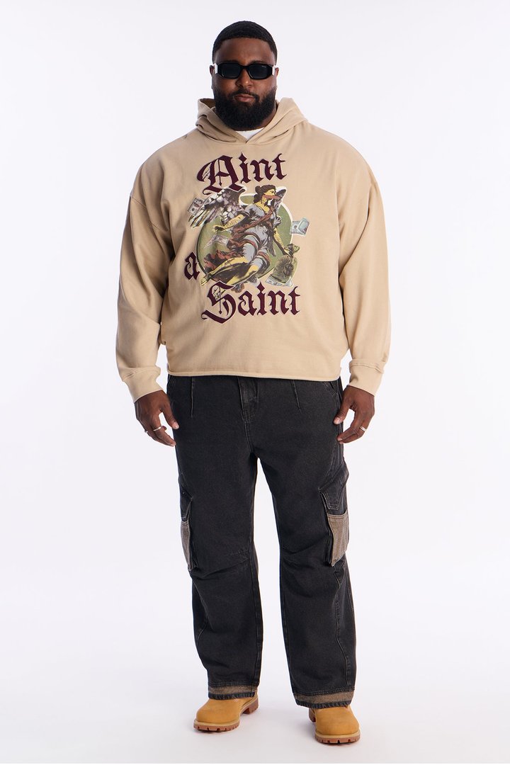 Aint A Saint Raw Hem Oversized Hoodie - Cream