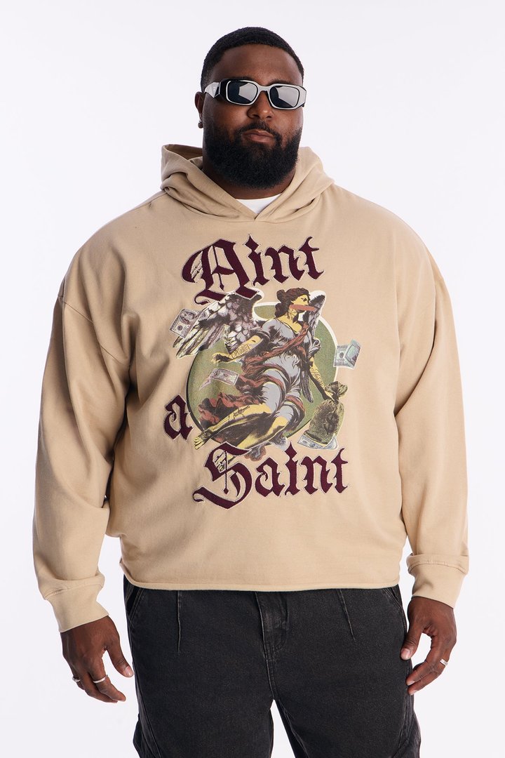 Aint A Saint Raw Hem Oversized Hoodie - Cream