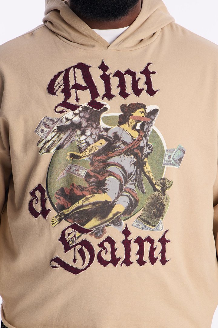 Aint A Saint Raw Hem Oversized Hoodie - Cream