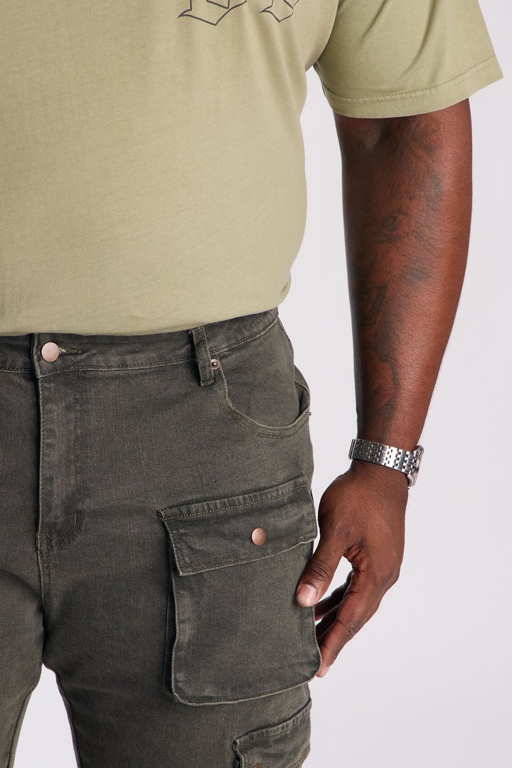 Stacked Skinny Back To Back Cargo Jean - Olive