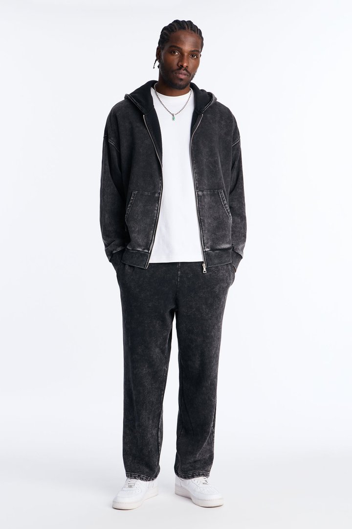 Heavy Wash Straight Sweatpants - Black