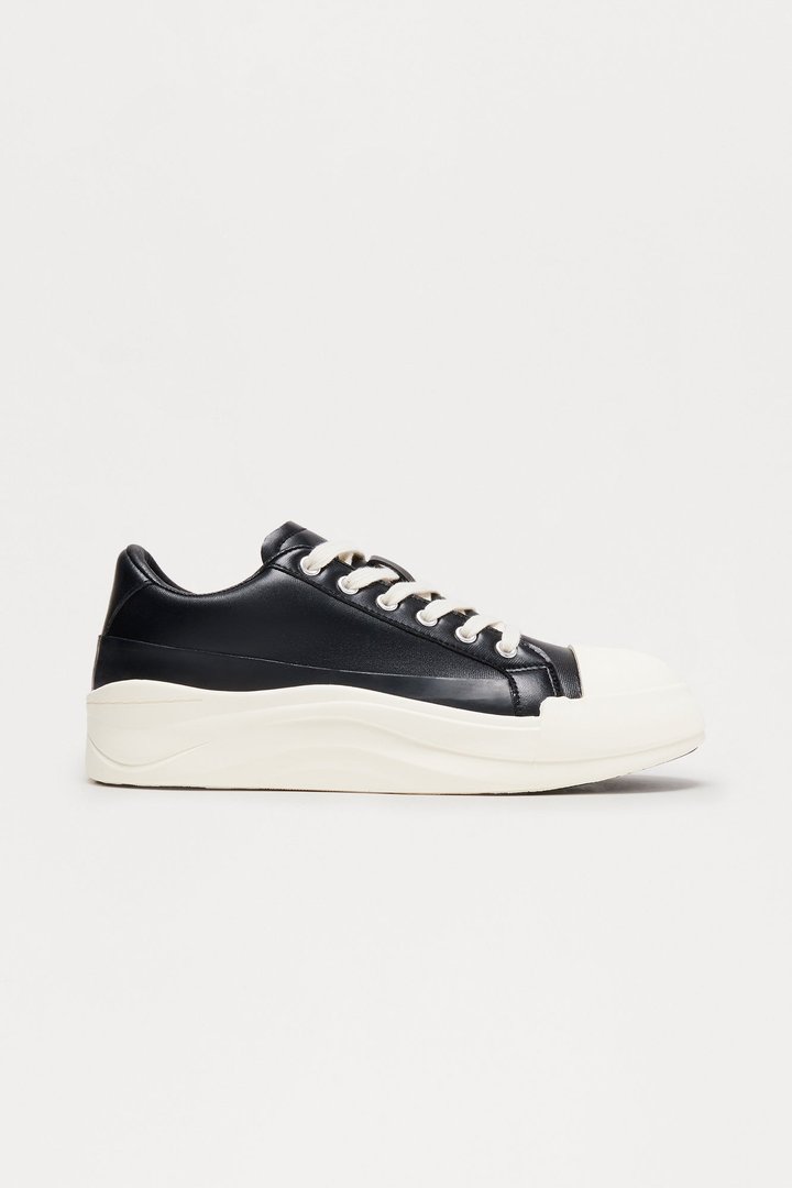 Faux Leather Low Top Lace Up Sneaker - Black/White