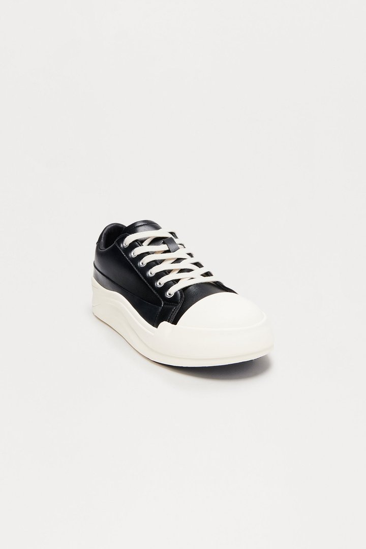 Faux Leather Low Top Lace Up Sneaker - Black/White