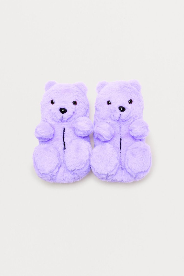 Mini Cute And Cuddly Teddy Bear Slippers - Purple