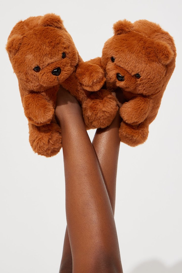 Mini Cute And Cuddly Teddy Bear Slippers - Tan