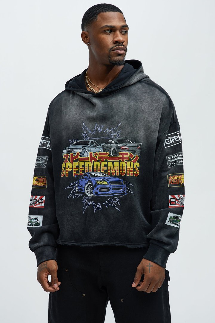 Tayson Speed Demons Boxy Hoodie - Black Wash