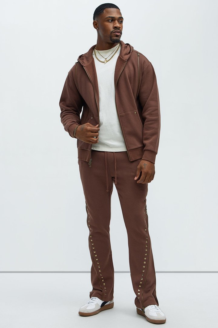 Tayson Sleaze Studded Zip Up Hoodie - Brown