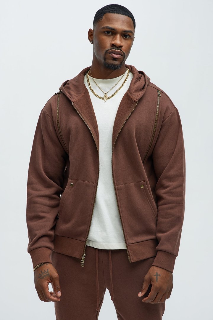 Tayson Sleaze Studded Zip Up Hoodie - Brown