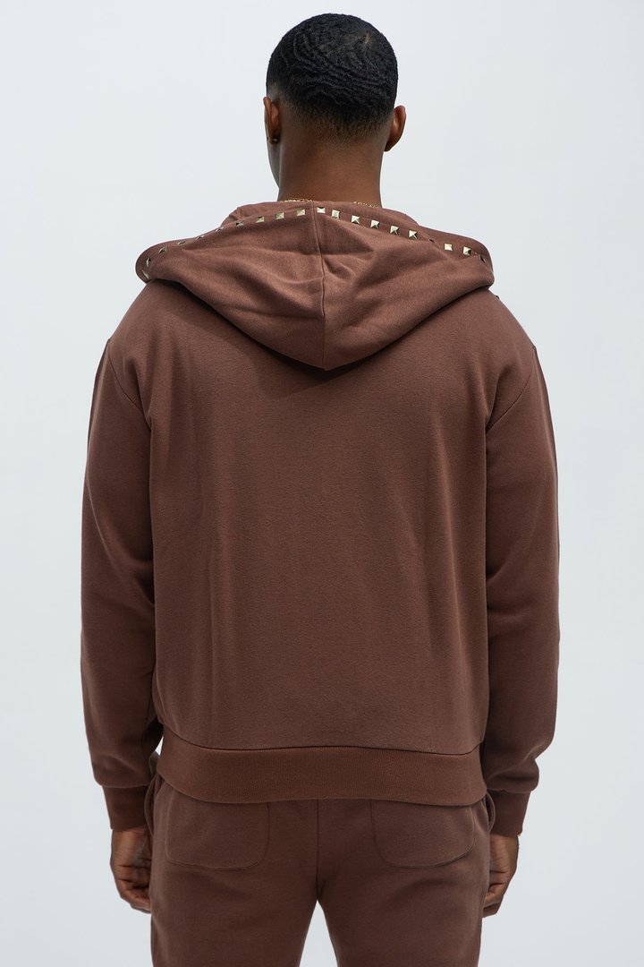 Tayson Sleaze Studded Zip Up Hoodie - Brown