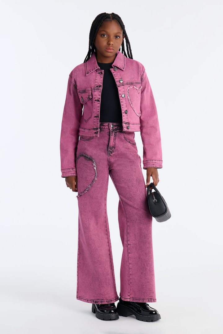 Mini Don't Play With My Heart Cropped Denim Jacket - Hot Pink