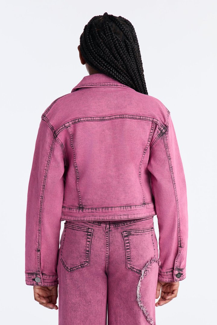Mini Don't Play With My Heart Cropped Denim Jacket - Hot Pink
