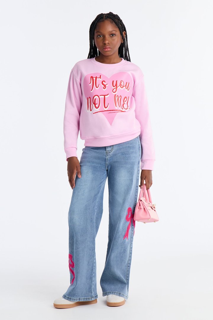 Mini It's You Not Me Crew Neck Sweatshirt - Light Pink