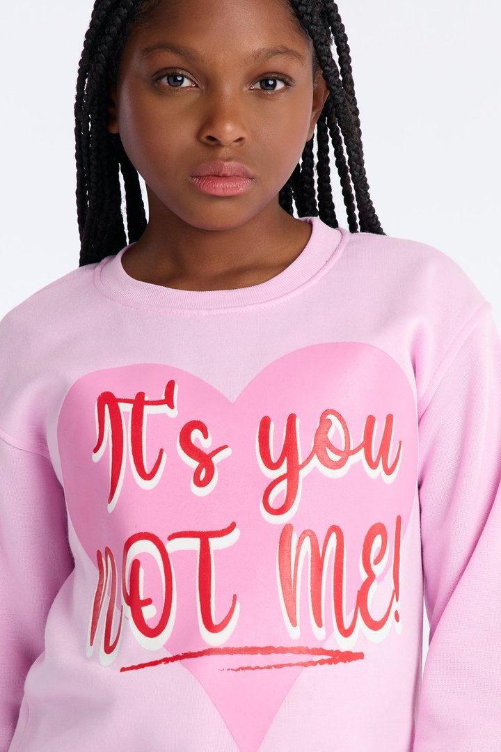 Mini It's You Not Me Crew Neck Sweatshirt - Light Pink