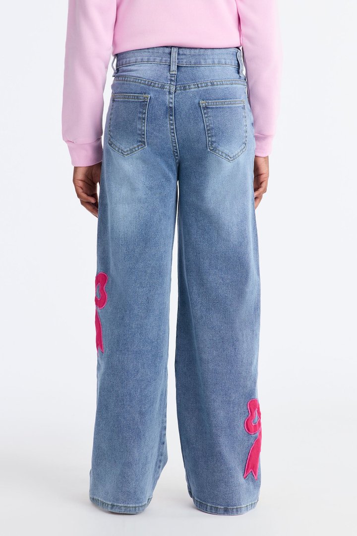 Mini Bow Stitched Wide leg Jean - Dark Wash