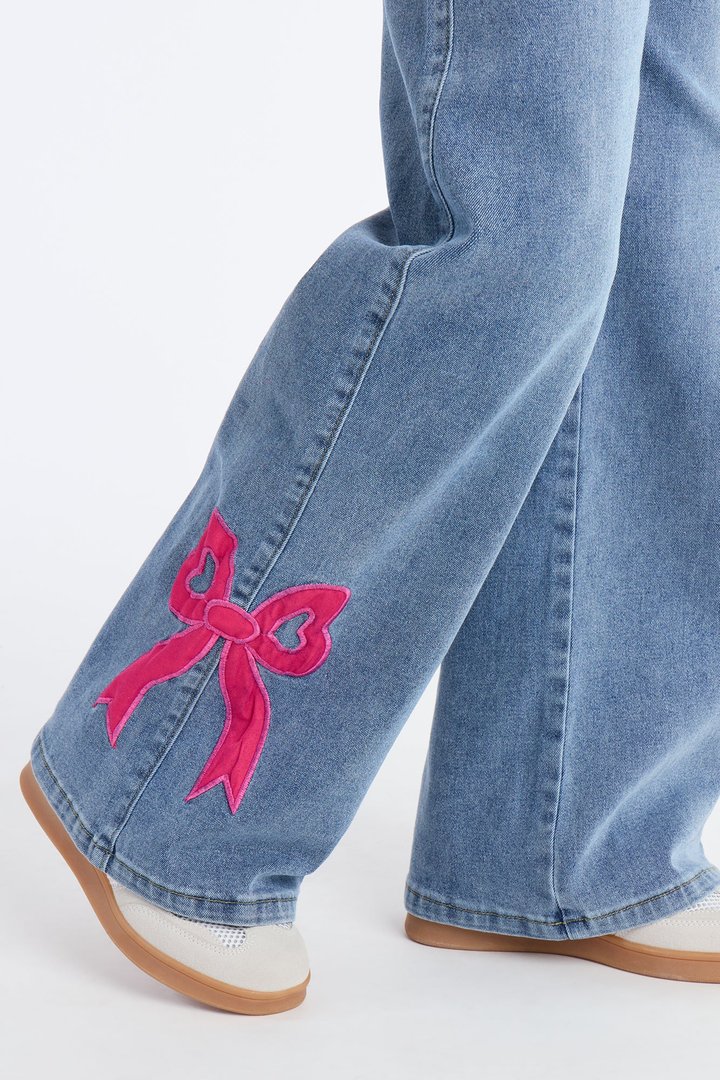 Mini Bow Stitched Wide leg Jean - Dark Wash
