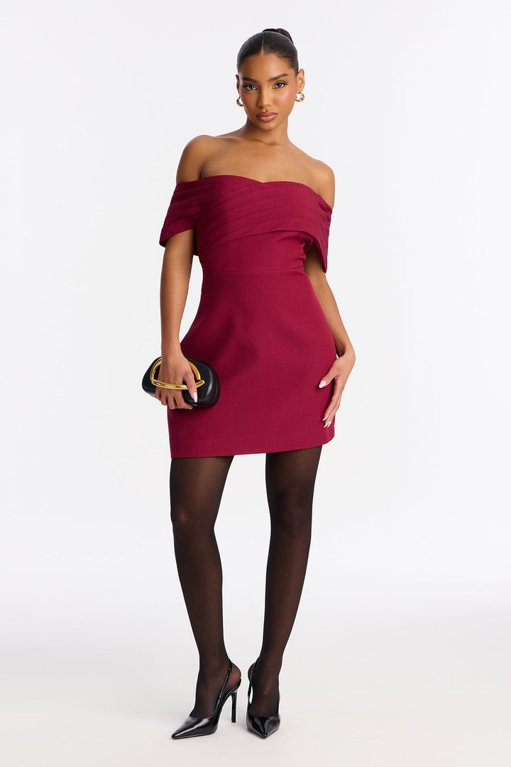 Koa Off Shoulder Mini Dress - Wine