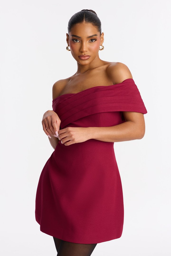 Koa Off Shoulder Mini Dress - Wine