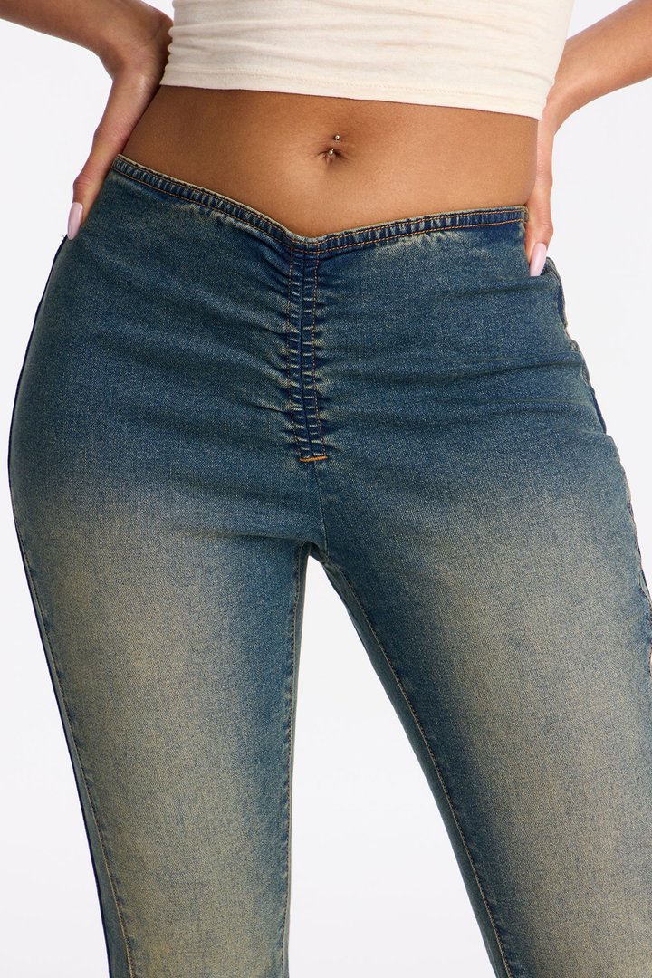 Show Off Dipped Waist Bootcut Jeans - Vintage Wash