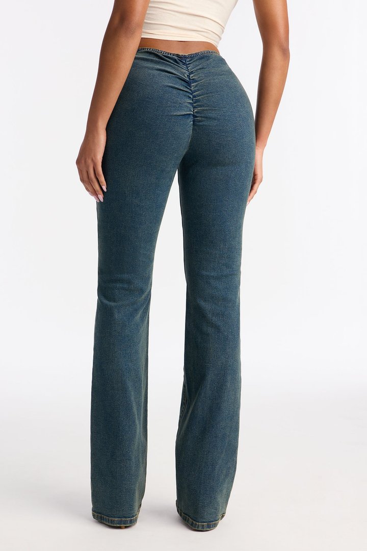 Show Off Dipped Waist Bootcut Jeans - Vintage Wash